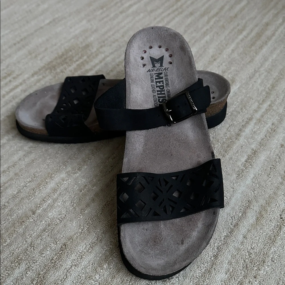 EUC Mephisto Women's Hirena Slide Sandal Double Strap Black EU 38 | US 8